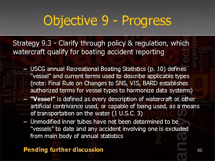 Objective 9 - Progress Strategy 9. 3 - Clarify through policy & regulation, which