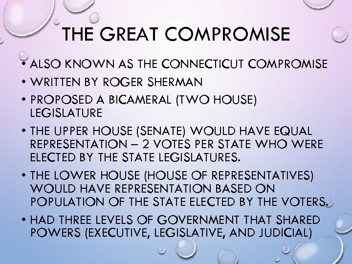 THE GREAT COMPROMISE • ALSO KNOWN AS THE CONNECTICUT COMPROMISE • WRITTEN BY ROGER