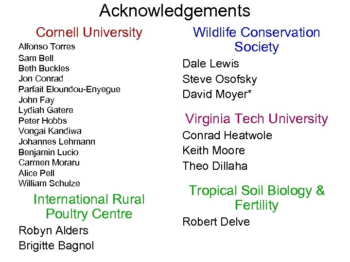 Acknowledgements Cornell University Alfonso Torres Sam Bell Beth Buckles Jon Conrad Parfait Eloundou-Enyegue John