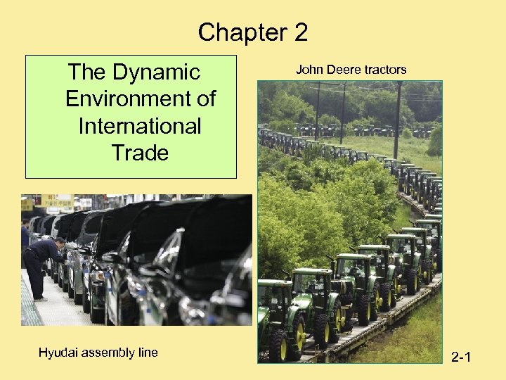 Chapter 2 The Dynamic Environment of International Trade Hyudai assembly line John Deere tractors