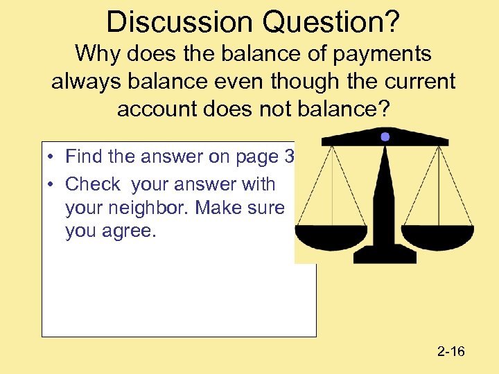 Discussion Question? Why does the balance of payments always balance even though the current