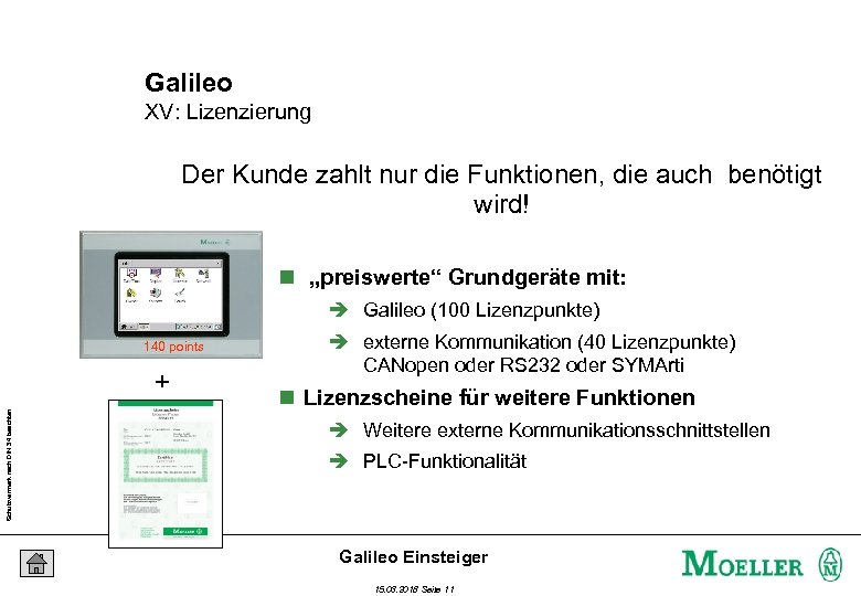 Galileo XV: Lizenzierung Der Kunde zahlt nur die Funktionen, die auch benötigt wird! n