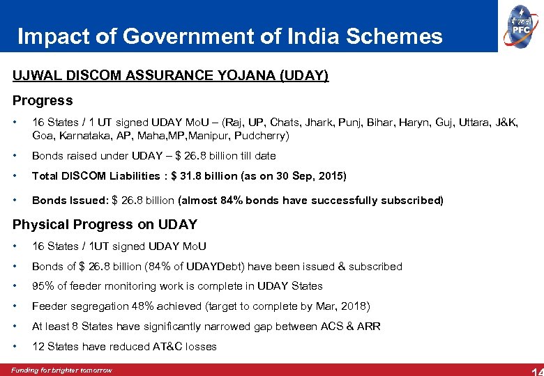 Impact of Government of India Schemes UJWAL DISCOM ASSURANCE YOJANA (UDAY) Progress • 16