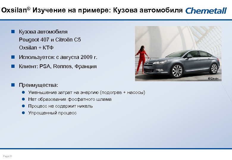 Oxsilan® Изучение на примере: Кузова автомобиля n Кузова автомобиля Peugeot 407 и Citroën C