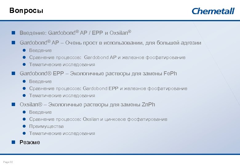 Вопросы n Введение: Gardobond® AP / EPP и Oxsilan® n Gardobond® AP – Очень