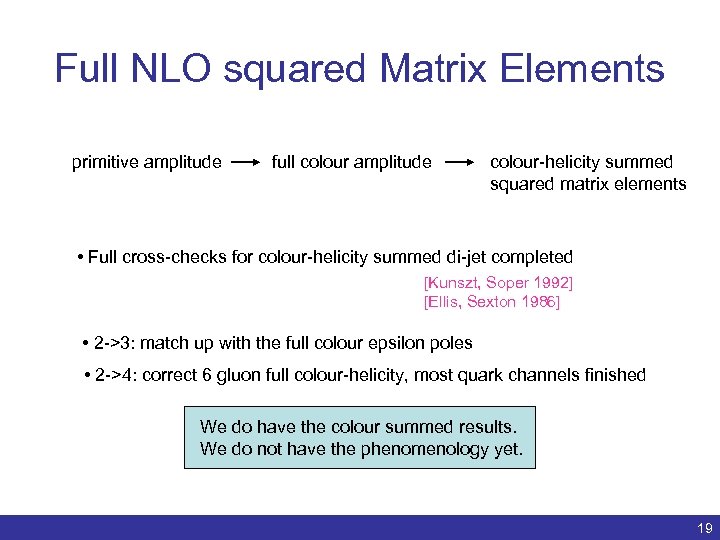 Full NLO squared Matrix Elements primitive amplitude full colour amplitude colour-helicity summed squared matrix