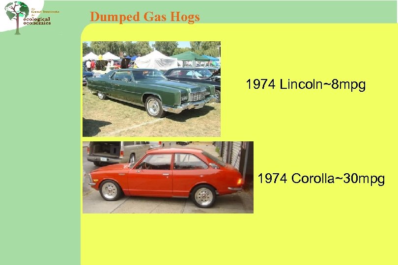 Dumped Gas Hogs 1974 Lincoln~8 mpg 1974 Corolla~30 mpg 