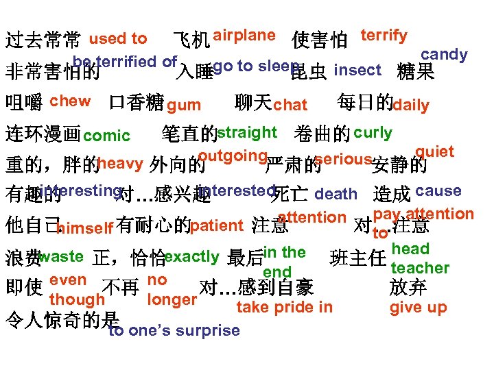 airplane terrify used to 过去常常 飞机 使害怕 candy be terrified of go to sleep