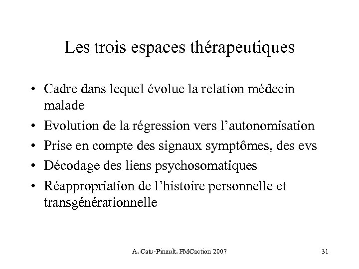 Les trois espaces thérapeutiques • Cadre dans lequel évolue la relation médecin malade •