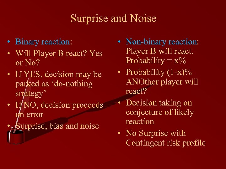 Surprise and Noise • Binary reaction: • Will Player B react? Yes or No?