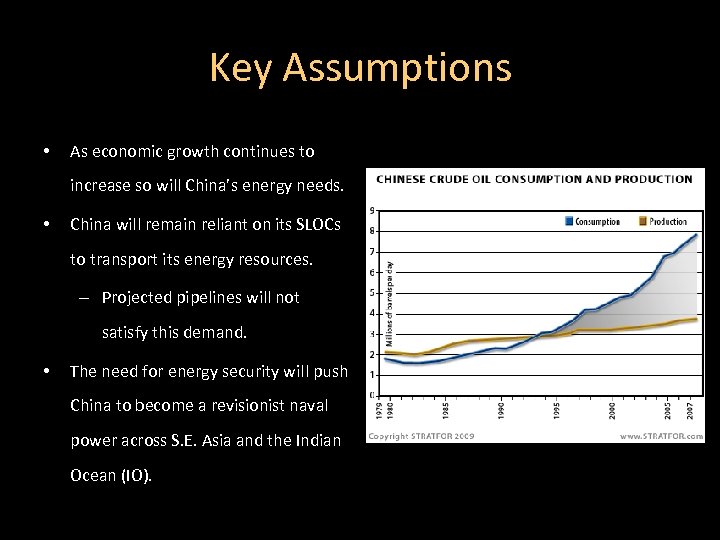 Key Assumptions • As economic growth continues to increase so will China’s energy needs.