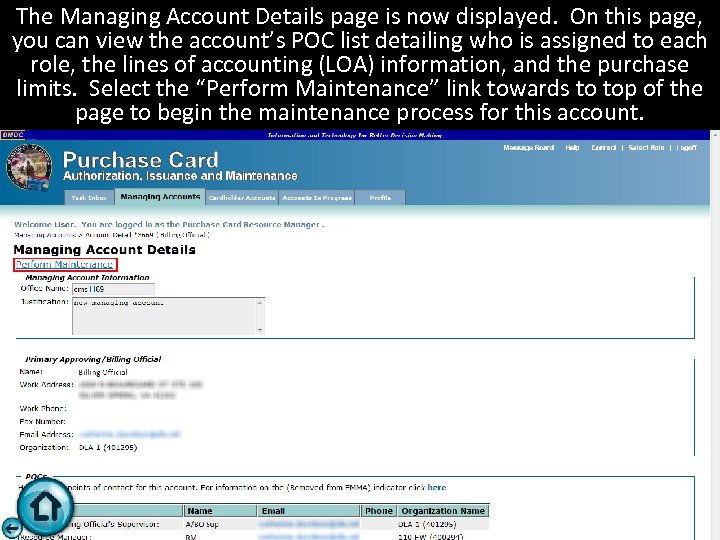 The Managing Account Details page is now displayed. On this page, you can view