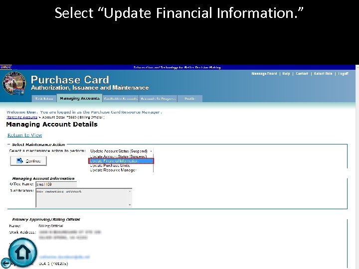 Select “Update Financial Information. ” 