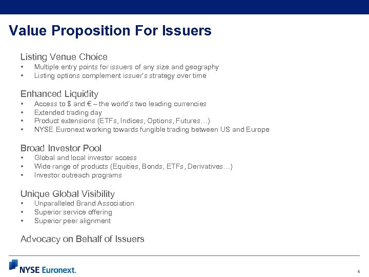 Value Proposition For Issuers Listing Venue Choice • • Multiple entry points for issuers