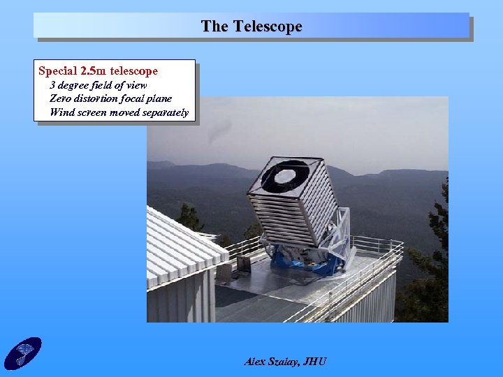 The Telescope Special 2. 5 m telescope 3 degree field of view Zero distortion