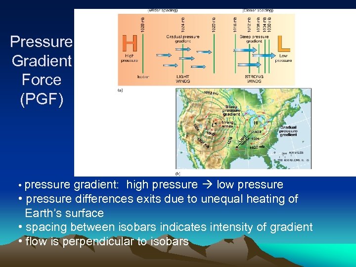 Pressure Gradient Force (PGF) • pressure gradient: high pressure low pressure • pressure differences