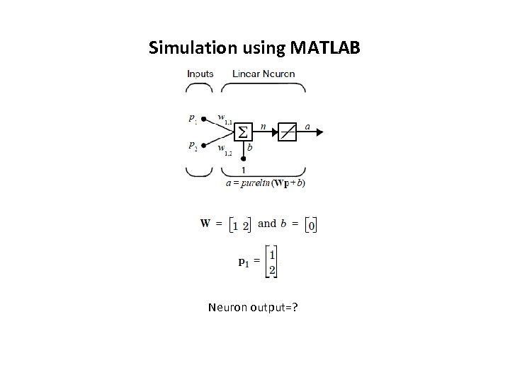 Simulation using MATLAB Neuron output=? 