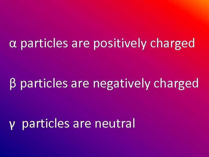 α particles are positively charged β particles are negatively charged γ particles are neutral