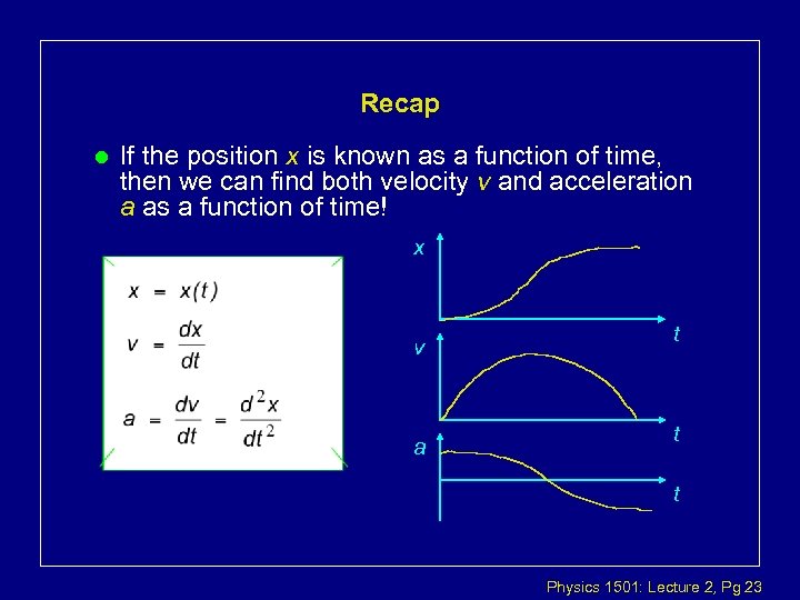 Recap l If the position x is known as a function of time, then