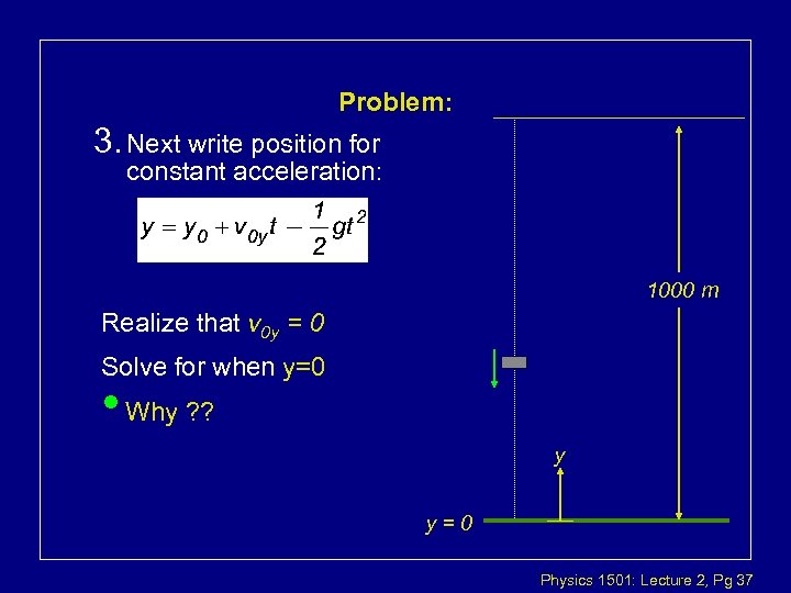 Problem: 3. Next write position for constant acceleration: 1000 m Realize that v 0