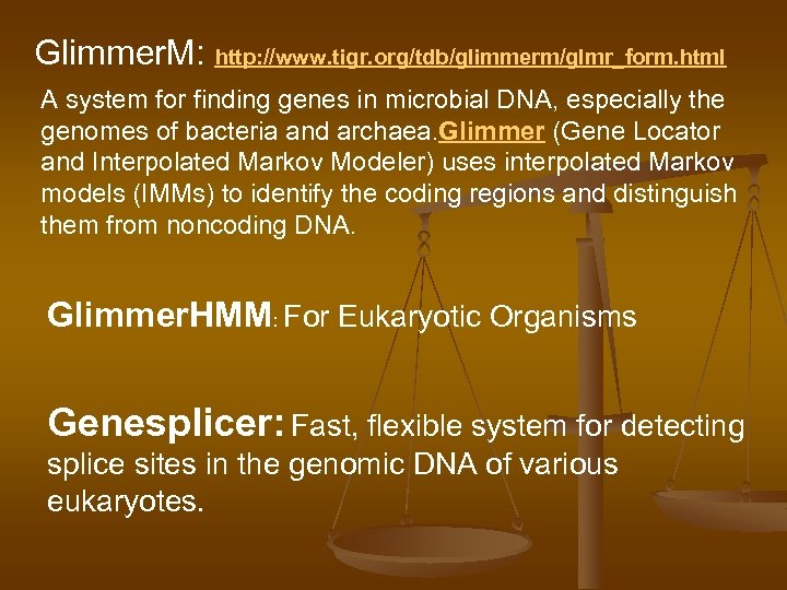 Glimmer. M: http: //www. tigr. org/tdb/glimmerm/glmr_form. html A system for finding genes in microbial