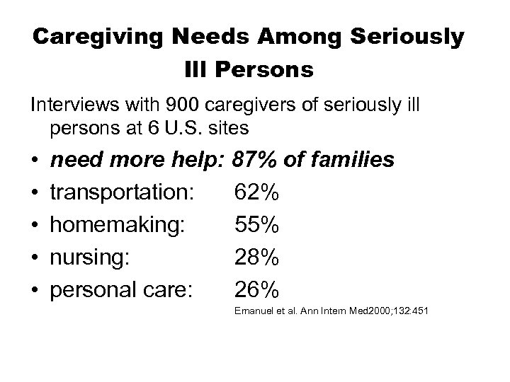 Caregiving Needs Among Seriously Ill Persons Interviews with 900 caregivers of seriously ill persons