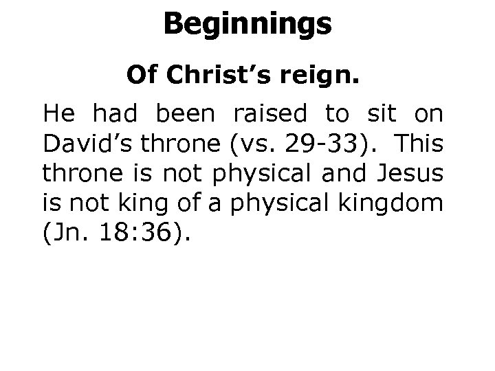 Beginnings Of Christ’s reign. He had been raised to sit on David’s throne (vs.