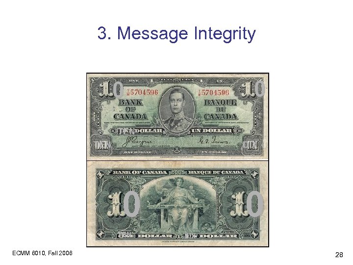 3. Message Integrity 0 0 TEN DIX 0 TEN ECMM 6010, Fall 2006 0