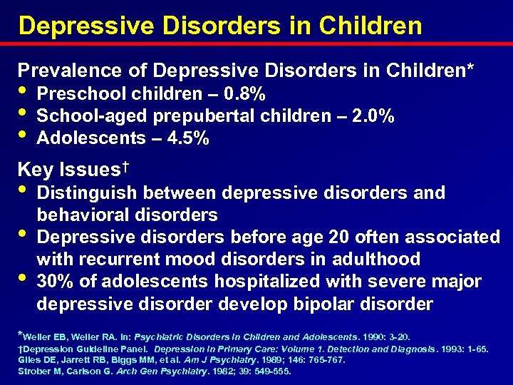 Depressive Disorders in Children Prevalence of Depressive Disorders in Children* • • • Preschool