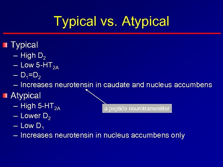 Typical vs. Atypical Typical – – High D 2 Low 5 -HT 2 A