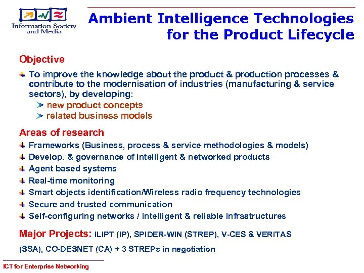 Ambient Intelligence Technologies for the Product Lifecycle Objective To improve the knowledge about the
