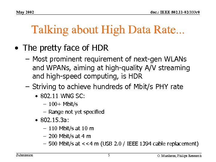 May 2002 doc. : IEEE 802. 11 -02/333 r 0 Talking about High Data