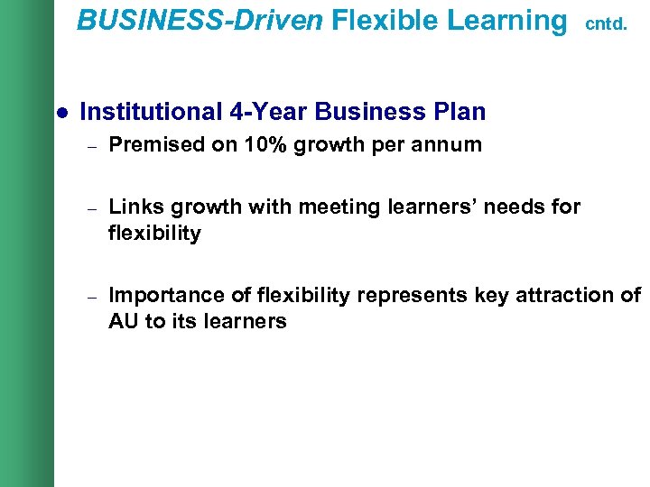 BUSINESS-Driven Flexible Learning l cntd. Institutional 4 -Year Business Plan – Premised on 10%