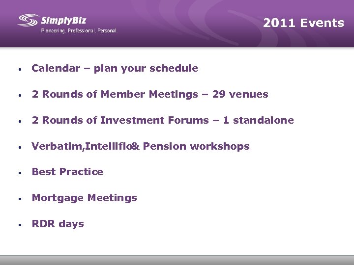 2011 Events • Calendar – plan your schedule • 2 Rounds of Member Meetings