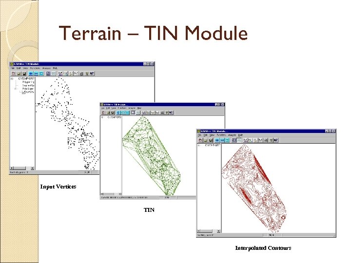 Terrain – TIN Module Input Vertices TIN Interpolated Contours 