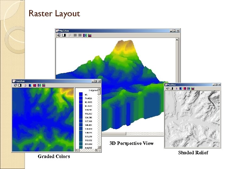 Raster Layout 3 D Perspective View Graded Colors Shaded Relief 