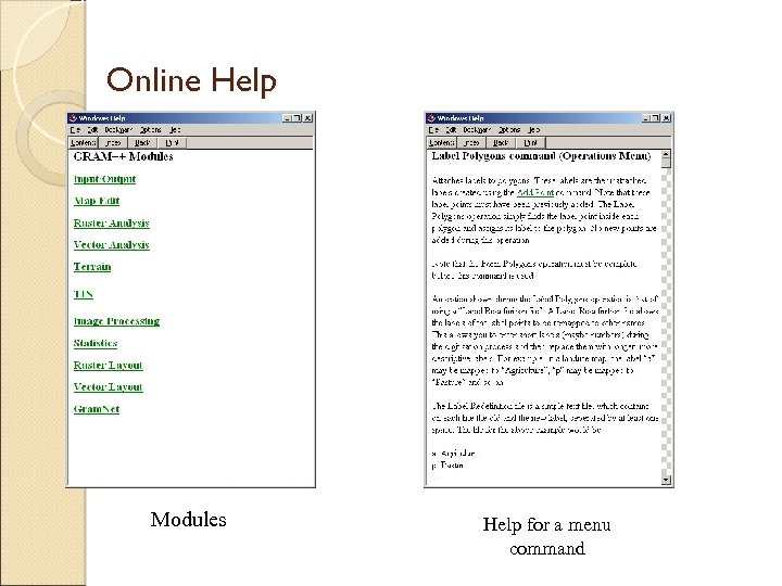Online Help Modules Help for a menu command 