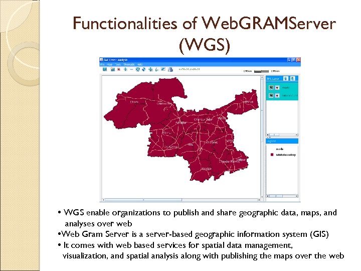 Functionalities of Web. GRAMServer (WGS) • WGS enable organizations to publish and share geographic