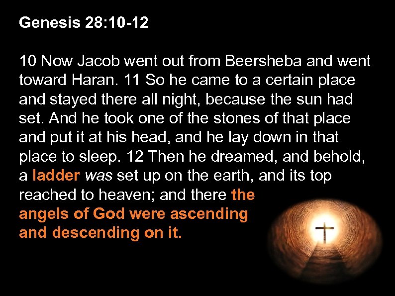 Genesis 28: 10 -12 10 Now Jacob went out from Beersheba and went toward