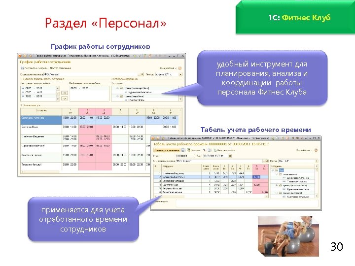 www. fitness 1 c. ru Раздел «Персонал» 1 C: Фитнес Клуб График работы сотрудников