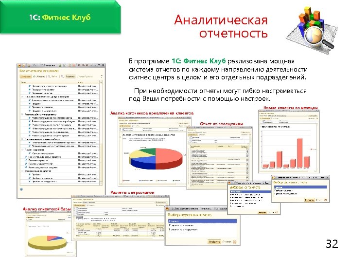 www. fitness 1 c. ru Аналитическая отчетность 1 C: Фитнес Клуб В программе 1