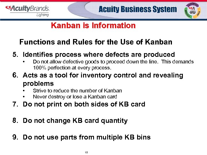 Kanban is Information Functions and Rules for the Use of Kanban 5. Identifies process