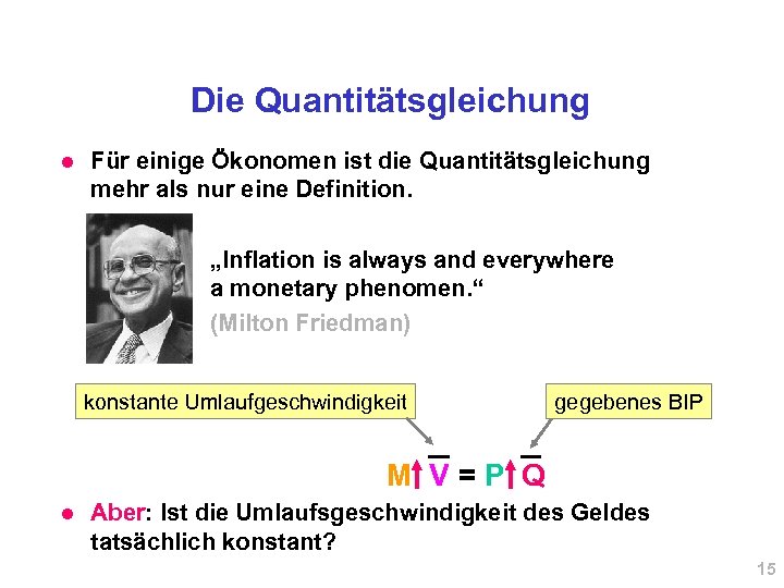 Die Quantitätsgleichung l Für einige Ökonomen ist die Quantitätsgleichung mehr als nur eine Definition.