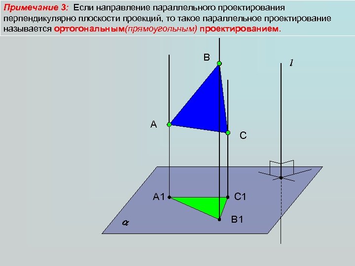 Примечание 3: Если направление параллельного проектирования перпендикулярно плоскости проекций, то такое параллельное проектирование называется