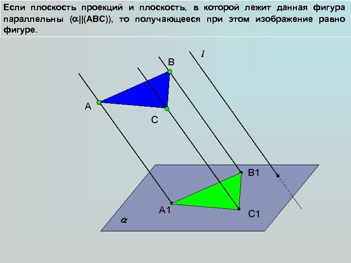 Если плоскость проекций и плоскость, в которой лежит данная фигура параллельны ( ||(АВС)), то