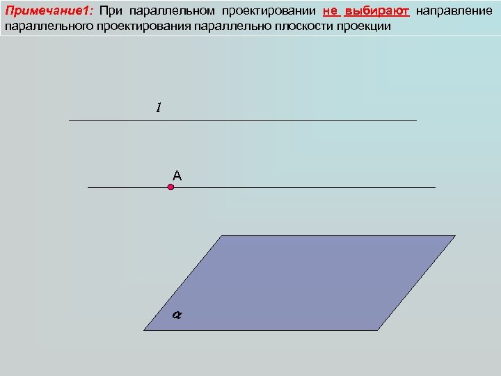 Примечание 1: При параллельном проектировании не выбирают направление параллельного проектирования параллельно плоскости проекции l