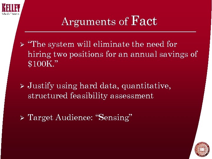 Arguments of Fact Ø “The system will eliminate the need for hiring two positions