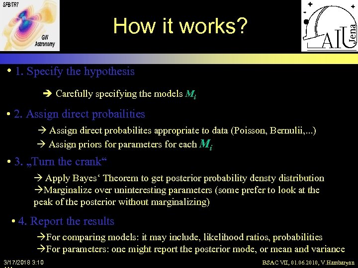 How it works? • 1. Specify the hypothesis Carefully specifying the models Mi •