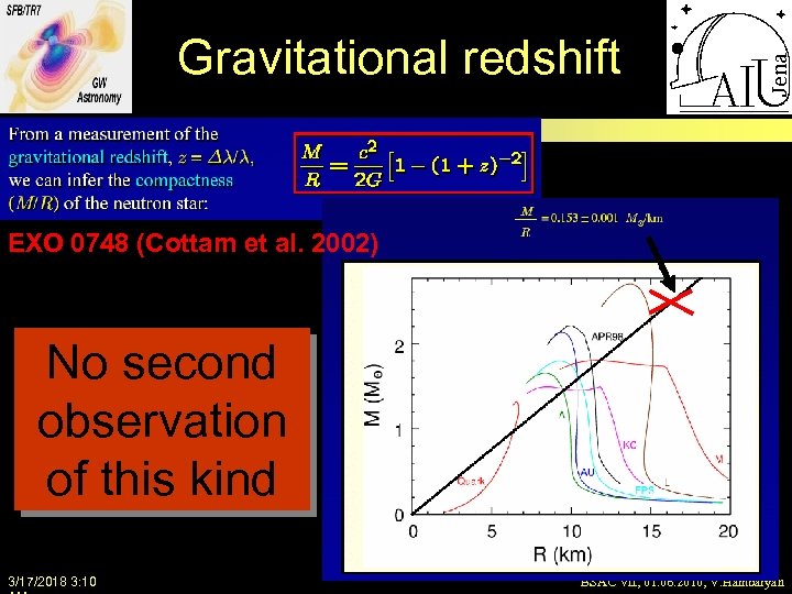 Gravitational redshift EXO 0748 (Cottam et al. 2002) No second observation of this kind