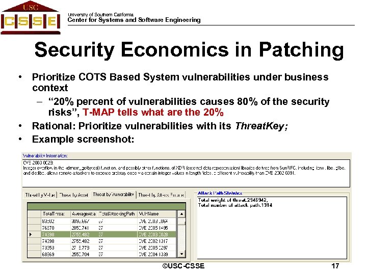 University of Southern California Center for Systems and Software Engineering Security Economics in Patching